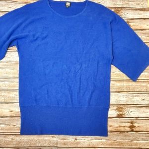 Gump's San Francisco Royal Blue Silk Cashmere Short Sleeve Sweater XL EUC